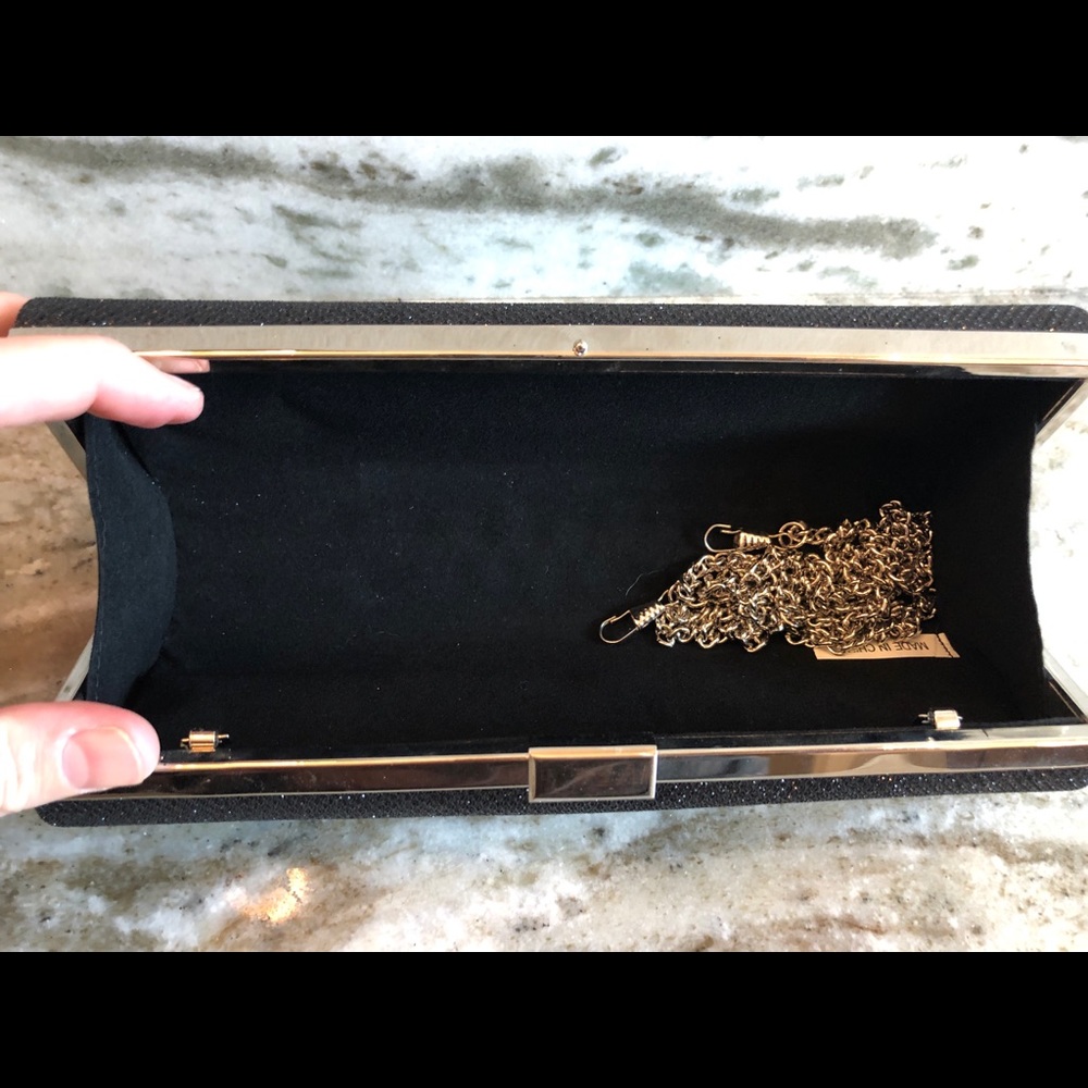 Black shimmery clutch with chain